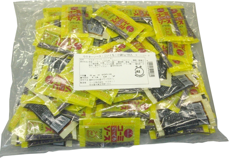 くみこユーカリフレッシュおまかせ①便…*＊でございます…*＊ ウスターソース(こいくち)小袋 8g(100入) | いい味、いい笑顔【コーミ