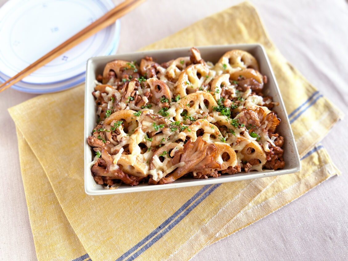 レンコンとまいたけのチーズ焼き