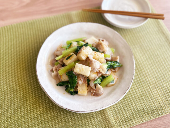豚肉と餅のオイスターソース炒め
