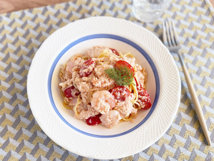豆腐でつくるケチャップクリームパスタ