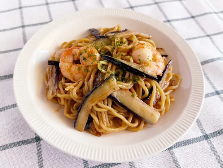 ナスとエビのあんかけ焼そば